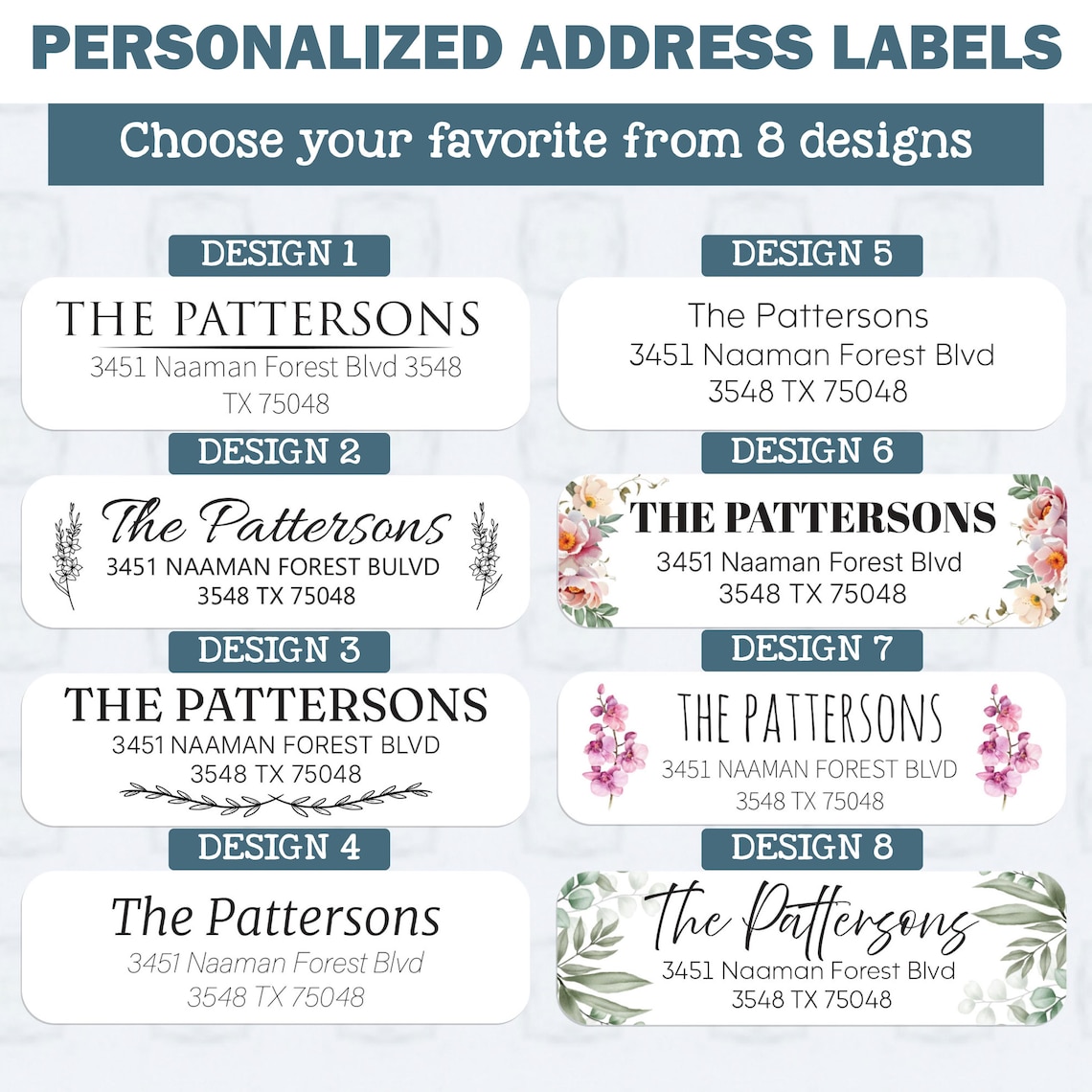 Personalized Return Address Labels - 8 Designs - Custom Address ...