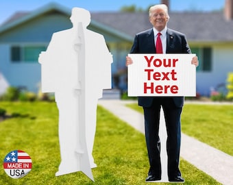 Figura de cartón recortable de Donald Trump en tamaño real, divertida decoración para fiestas, de pie, de cuerpo entero, en alta resolución, con tu mensaje personalizado.