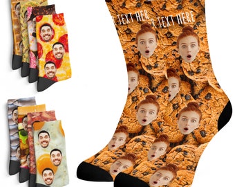 Personalized Sock w Photo for Men & Women | 9 Food Themes | Personalized Gifts, Custom Face Socks w Text - Christmas Gifts for Him, Her