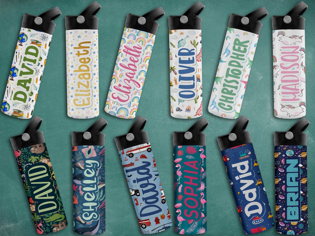 Personalized Water Bottle for Kids - 2 Sizes, 14 Design Options, Custom ...