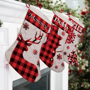 Personalized Christmas Name Stockings w/ 9 Patterns | 5 Fonts - 16x11 inches, Custom Fireplace Holiday Stocking Decorations, Gift for Family