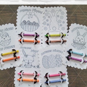 SVG Lot de 10 cartes à colorier de Pâques en français, Porte-crayon à colorier, Activités de Pâques, Fichier de découpe cricut silhouette