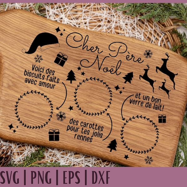 SVG en français | Plateau du Père Noël en Français, SVG Cricut Français, SVG Noël en Français, Assiette Père Noël, Fichier Noël, png, eps