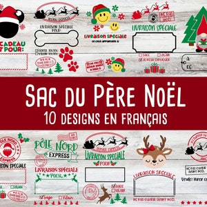 SVG in French | Santa Sack in French, French Cricut SVG, Christmas SVG in French, Gift Bag Designs, Santa Claus, Christmas File