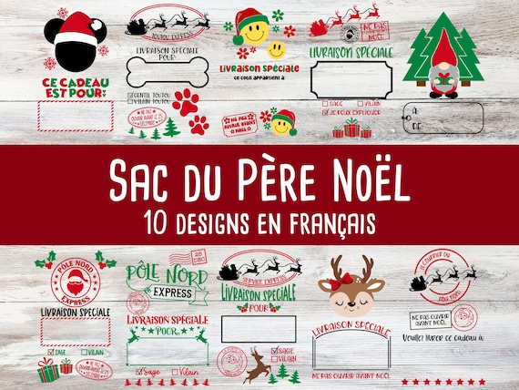 SVG en français | Sac du Père Noël en Français, SVG Cricut Français, SVG Noël en Français, Designs Sac Cadeau, Père Noël, Fichier Noël