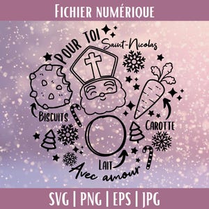 St-Nicolas's tray round and rectangle, svg png eps dxf tray cookies and milk glass for St-Nicolas, carrots for reindeer, svg in French