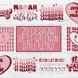 SVG en Français | SVG Retro St-Valentin en Français, fichier de coupe Cricut Silhouette, Style Rétro, Français svg, eps, png, jpg, dxf