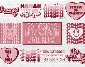 SVG Bundle Retro Valentine's Day in french,  Cricut Silhouette cutting file, Retro Font, French svg, French Valentines day, svg, png, jpg