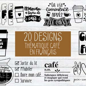 SVG in het Frans | Set van Franse koffie themabestand, Franse SVG-bestand, Franse koffie PNG, Franse Cricut, jpg, eps, dxf