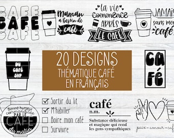 Coffee SVG Bundle in french, Coffee quotes in French, Cricut files in french, svg, png, jpg, eps, dxf, cricut silhouette cutting file