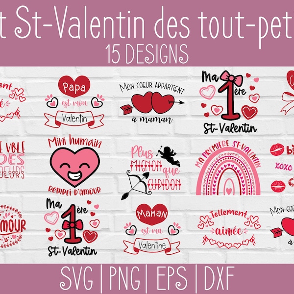 SVG Lot St-Valentin français, St-Valentin des tout-petits, svg, png, eps, dxf, st-valentin bébé, fichier de découpe silhouette cricut