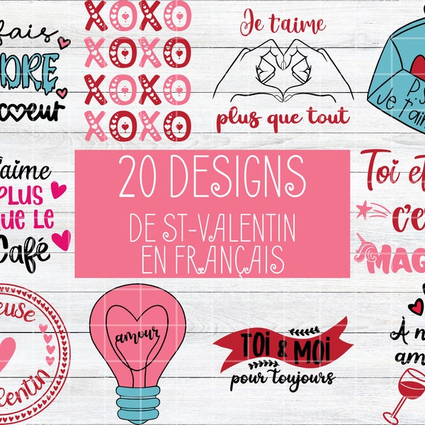 SVG Lot St-Valentin en français, svg, png, eps, dxf, fichier de découpe silhouette cricut, svg je t'aime, amour, bisou