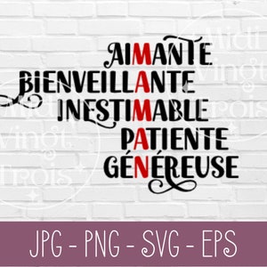 SVG en Français | SVG pour maman, Acrostiche Maman, svg mère, Fichier svg Français, SVG Fête des mères, Cricut Français, png, jpg, eps