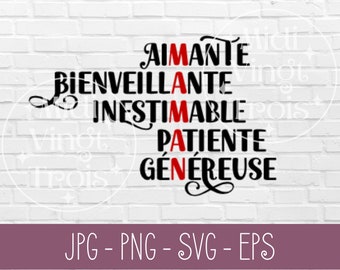 SVG in French | SVG for mom, Acrostic Mom, mother svg, French svg file, Mother's Day SVG, French Cricut, png, jpg, eps
