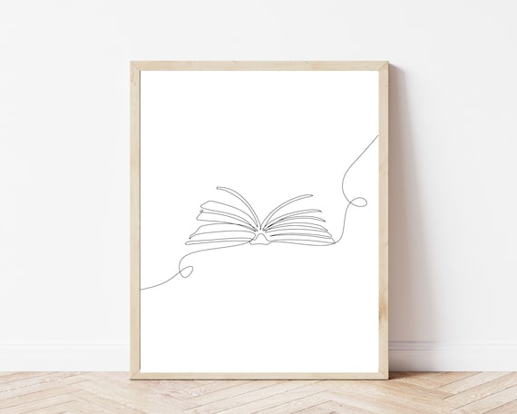 Book Wall Art Book Line Art Book Art Print Book Lover | Etsy