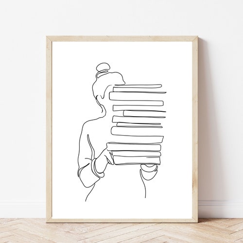 Book Wall Art Woman Books Book Art Print Book Lover Gift Etsy