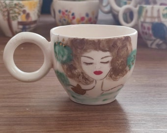 Tasse à café en céramique faite main, mug, résistant à la chaleur et au froid, cuisson à 1050 degrés, CERAMİC Cup'Cadeau de vacances pour elle, fait main, original,