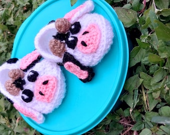 0 to 6 month Cow them baby booties, digital pattern,digital download,step by step instructions with photos,unisex booties ,cut booties,gifts