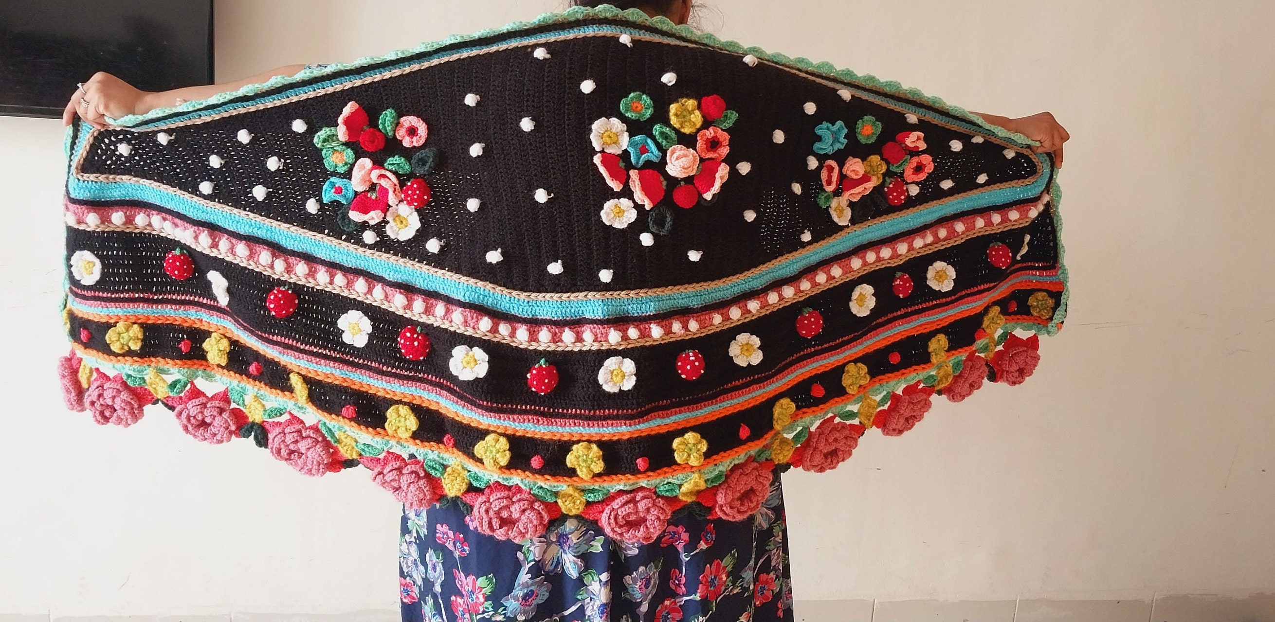 Handmade crochet fancy wedding shawl 3d pattern designer wrap for women stylish latest design