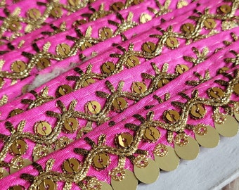 Disney Princess Cosplay Pink and Gold Sequin Trim for Aurora Gown, Barbie,  Sleeping Beauty, Bright Neon Color Ribbon for Sewing