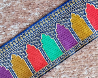 Embroidered Trim with Magical Window Motif in Blue/Red/Orange/Purple/Turquoise for Renaissance Festival, Fantasy Costume, Boho Home Decor