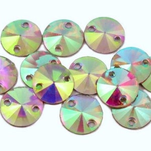 Holographic Iridescent Rhinestones, Round Flat Back Costume Gems, Clear Crystal Embellishments for Carnival, Samba Dance, Burlesque Showgirl