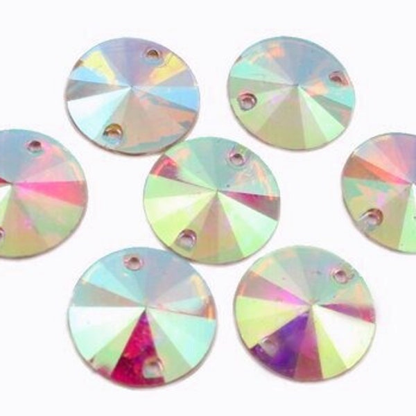 Iridescent Round Flat Back Rhinestone, Holographic Clear Resin Costume Gems (25 ct),  Carnival Costume, Lyrical, Belly Dance, Samba Costume