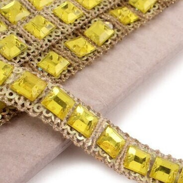 Neon Yellow Rhinestone Trim, for Carnival Costume, Lyrical Dance Costume, EDM, Festival and Rave Wear