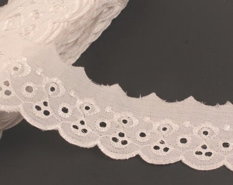White Eyelet Lace 1.75" Wide Scalloped Cotton Trim for Maid Cosplay, Princess Gown, Kid's Easter Dress, Aprons, Curtain Trim, Costumes