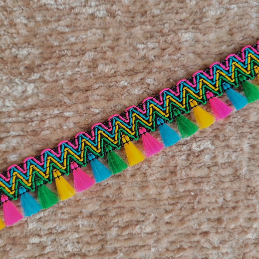 Rainbow Zigzag Tassel Fringe Trim for Costuming, Boho Home Decor