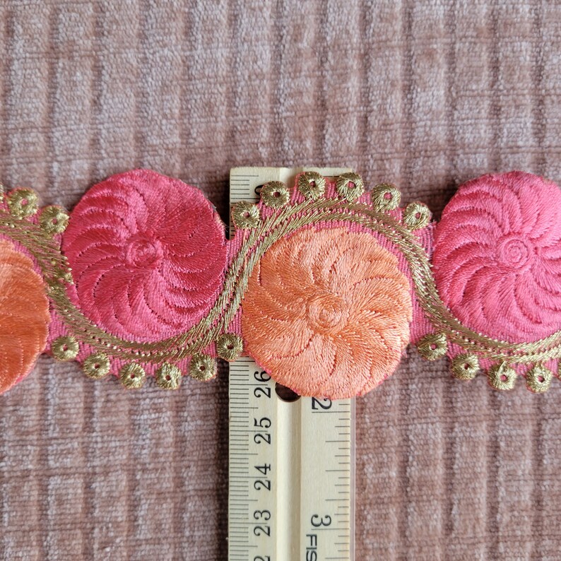 Pink and Gold Floral Embroidery Trim for Pillow Curtain Trim Etsy