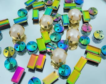 Mix strass zeemeermin – AB-plakstenen, gouden parels, hotfix-edelstenen