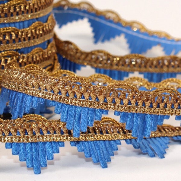 Medieval Renaissance Gold Braid and Blue Scallop Woven Trim, Cosplay, Dance Costume and Rave Wear Lace Border
