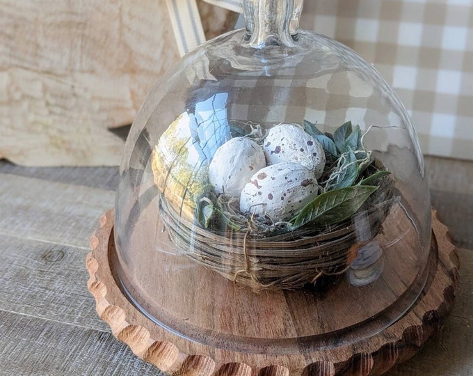 Glass Cloche- Spring Glass Cloche - Farmhouse Spring Decor - Bird Nests ...