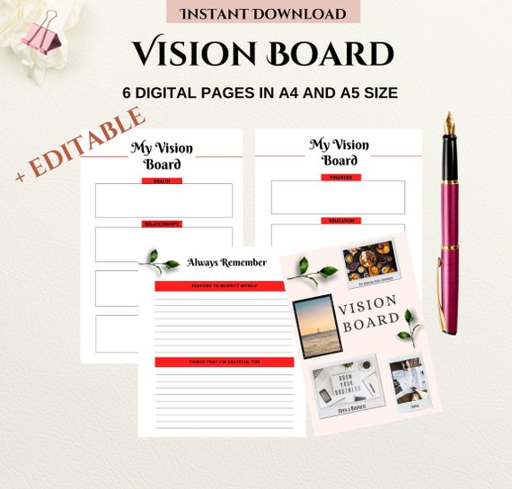 Editable Digital Vision Board Template Vision Board Online - Etsy