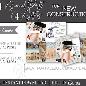 NEW CONSTRUCTION Social Posts for Real Estate  | 4 Square and 4 Story for Instagram and Facebook | Realtor Template