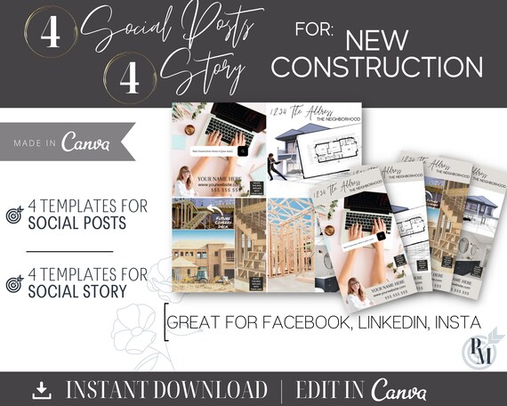 Real Estate New Construction Social Media Templates | Canva Realtor Posts (Digital Download)