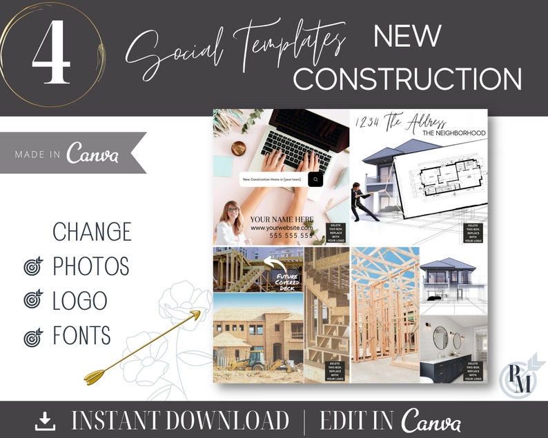 Real Estate New Construction Social Media Templates | Canva Realtor Posts (Digital Download) image 3