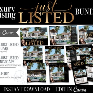 Annonces de luxe JUSTE LISTED Bundle Immobilier Social Posts | Pour Facebook | Pour Instagram | Pour les agents immobiliers