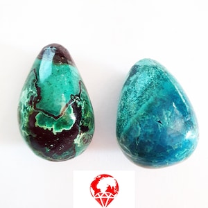 Cabochon birnenförmige Chrysocolle grün blau Set von 2 Stück für Kamm, Herstellung, Kollektion zu bieten