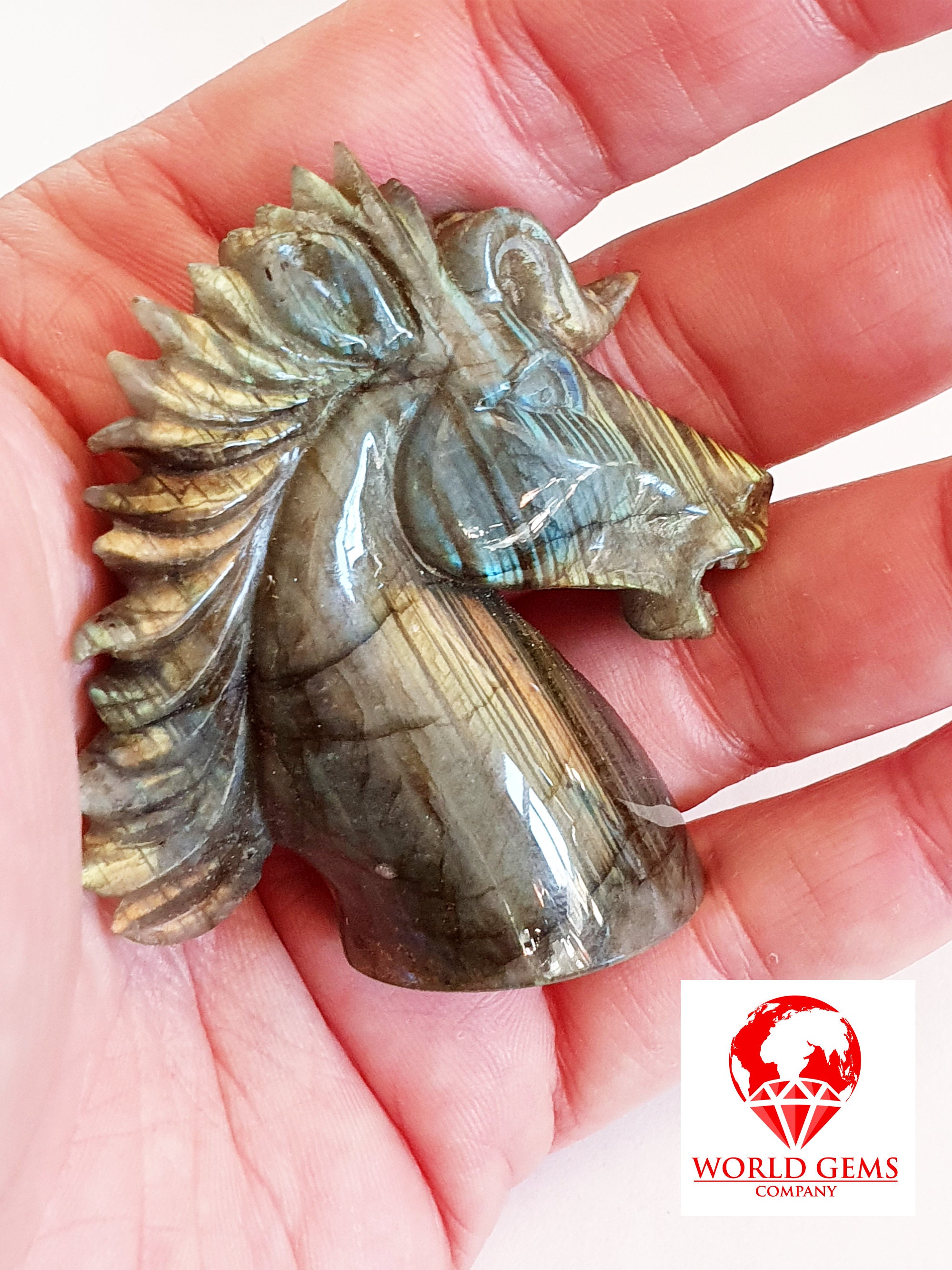 Cheval en Labradorite de Madagascar Dim 15 X 50 60mm Poids 71G 100% Naturel Belle Pièce, Joli Graphi