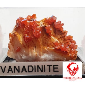 Gangue de Vanadinite du Maroc dans sa boite de protection, pour la collection ou mettre dans sa vitrine  dim3.8 x 2.7 cm poids 34g