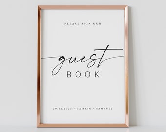 Please Sign Our Guestbook Wedding Sign Editable, Printable, Wedding Guestbook Sign, Instant Download, Modern Minimalist Wedding Signage, DIY