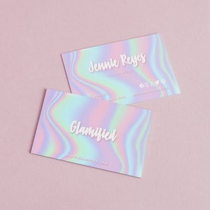 Holographic Rainbow Cotton Candy Editable Business Name Card Template, Printable Name Card, Instant Download, Fully Editable Template Design