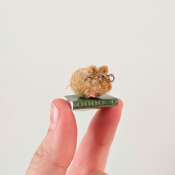 Miniature needle felt Mouse gift, bookworm present