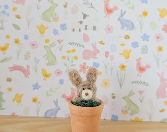 Mini conejo de regalo, decoración de Pascua hecha a mano, conejito en maceta.