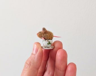 Miniature Mouse gift, needle felted handmade decoration, printers tray ornament