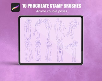 10 anime manga coppie pose procreate pennello francobolli pacchetto download digitale