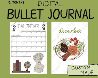 12 meses Digital Custom Bullet Journal - descarga digital / imprimible