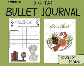 12 Months Digital Custom Bullet Journal - digital download/ printable